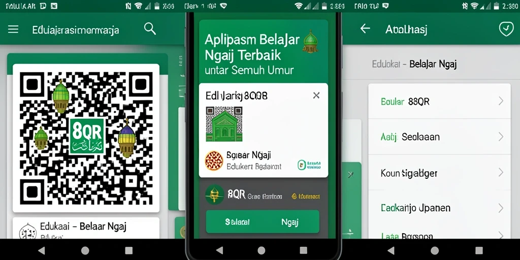 Tampilan antarmuka 8QR yang sederhana dan intuitif untuk belajar ngaji.