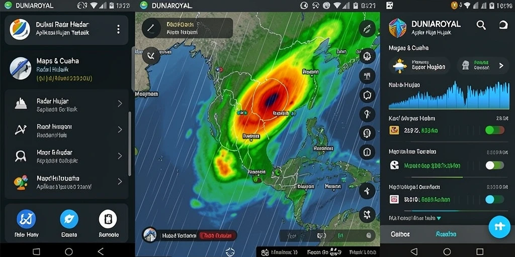 Antarmuka DUNIAROYAL menampilkan data Radar Hujan yang informatif.