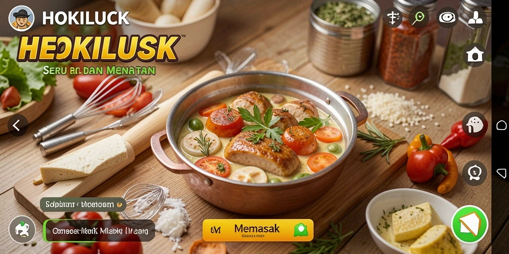 Antarmuka pengguna HOKILUCK yang menarik saat memasak.
