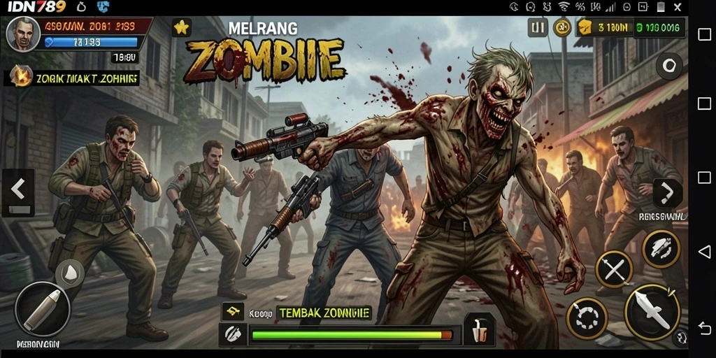 Tampilan antarmuka IDN789 saat melawan zombie.