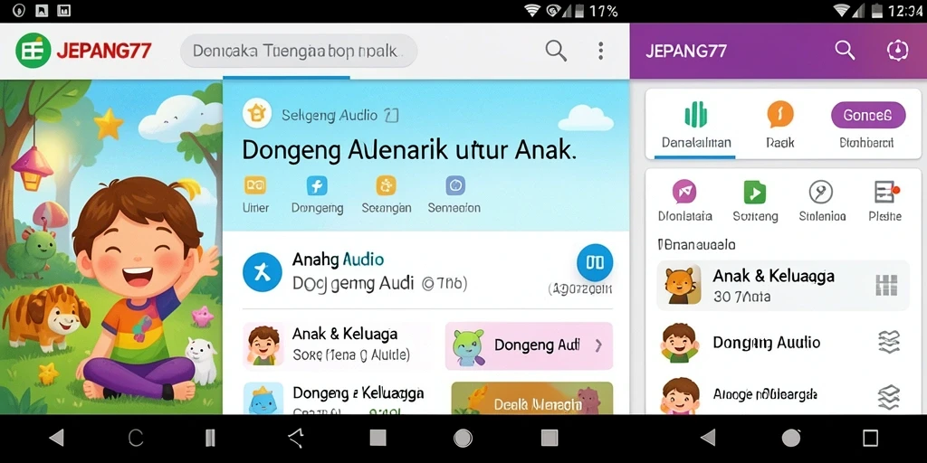 Antarmuka aplikasi JEPANG77 yang menarik dan intuitif untuk anak-anak.