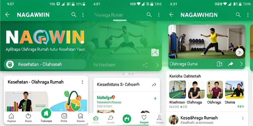 Antarmuka utama aplikasi NAGAWIN dengan fitur olahraga rumah.