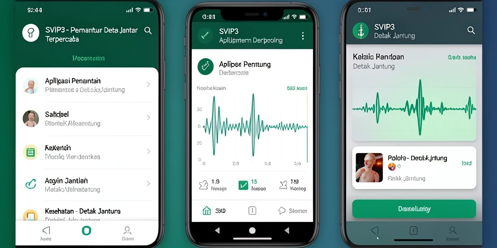 Antarmuka aplikasi SVIP3 yang menunjukkan pemantauan Detak Jantung secara real-time.
